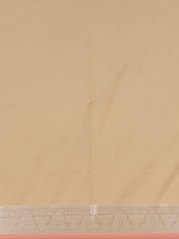 Peach Leaf Woven Soft Silk Saree With Beige Contrast Border - Diadem