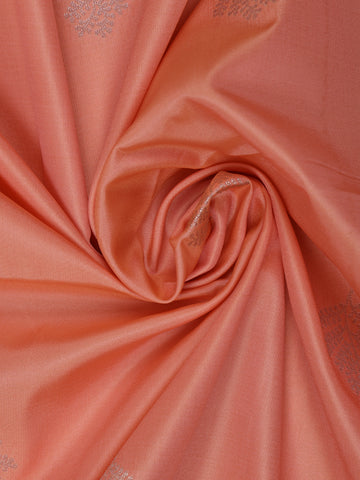 Peach Leaf Woven Soft Silk Saree With Beige Contrast Border - Diadem