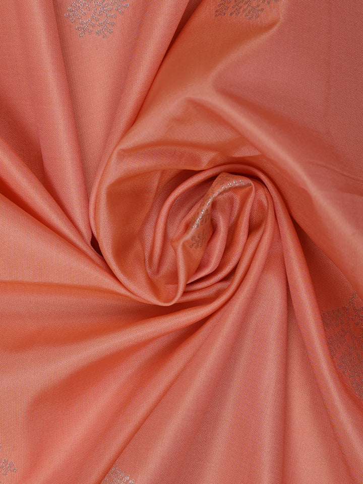 Peach Leaf Woven Soft Silk Saree With Beige Contrast Border - Diadem