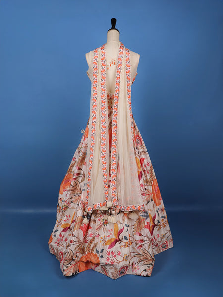 Peach Multi-Color Floral Embroidered Synthetic Lehenga Set - Diadem