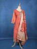Peach Orange Embellished Design Semi Silk Salwar Suit