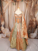Peach Orange Floral Mirror and Zari Embroidered Design Banarasi Silk Festive Lehenga with Matching Dupatta