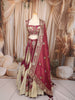 Deep Wine and Ivory Gold Floral Sequins and Zari Embroidered Design Tissue Silk Festive Lehenga with Matching Designer Dupatta