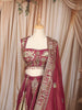Deep Wine and Ivory Gold Floral Sequins and Zari Embroidered Design Tissue Silk Festive Lehenga with Matching Designer Dupatta