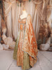 Peach Orange Floral Mirror and Zari Embroidered Design Banarasi Silk Festive Lehenga with Matching Dupatta