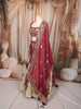 Deep Wine and Ivory Gold Floral Sequins and Zari Embroidered Design Tissue Silk Festive Lehenga with Matching Designer Dupatta