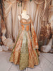 Peach Orange Floral Mirror and Zari Embroidered Design Banarasi Silk Festive Lehenga with Matching Dupatta