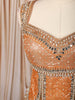 Peach Orange Floral Mirror and Zari Embroidered Design Banarasi Silk Festive Lehenga with Matching Dupatta