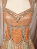 Peach Orange Floral Mirror and Zari Embroidered Design Banarasi Silk Festive Lehenga with Matching Dupatta