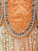 Peach Orange Floral Mirror and Zari Embroidered Design Banarasi Silk Festive Lehenga with Matching Dupatta