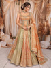 Peach Orange Floral Mirror and Zari Embroidered Design Banarasi Silk Festive Lehenga with Matching Dupatta