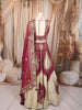 Deep Wine and Ivory Gold Floral Sequins and Zari Embroidered Design Tissue Silk Festive Lehenga with Matching Designer Dupatta