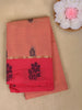 Peach Orange Floral Motif Design Cotton Saree With Contrast Red Border