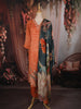 Peach Orange Floral Printed Design Crepe Straight Cut Salwar Suit with Dupatta