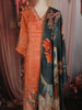 Peach Orange Floral Printed Design Crepe Straight Cut Salwar Suit with Dupatta