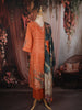 Peach Orange Floral Printed Design Crepe Straight Cut Salwar Suit with Dupatta