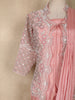 Peach Pink Embroidered Design Jacket Georgette Gown with Draped Dupatta