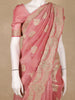 Peach Pink Floral Design Organza Silk Saree With Sequins and Zari Border