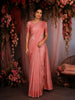 Peach Pink Floral Embroidered Raw Silk Saree