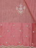 Peach Pink Floral Embroidered Raw Silk Saree