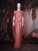 Peach Pink Floral Embroidered Raw Silk Saree