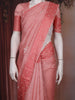 Peach Pink Floral Embroidered Raw Silk Saree