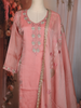 Peach Pink Floral Embroidered Tissue Organza Salwar Suit with Dupatta