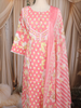 Peach Pink Floral Printed Design Cotton Anarkali Salwar Suit with Dupatta