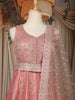 Peach Pink Heavy Sequins Embroidered Design Banarasi Silk Gown With Net Dupatta