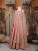 Peach Pink Heavy Sequins Embroidered Design Banarasi Silk Gown With Net Dupatta