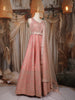 Peach Pink Heavy Sequins Embroidered Design Banarasi Silk Gown With Net Dupatta