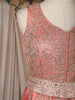 Peach Pink Heavy Sequins Embroidered Design Banarasi Silk Gown With Net Dupatta