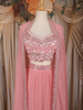 Peach Pink Mirror Embroidered Design Georgette Skirt Top with Cape Jacket