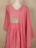 Peach Pink Mirror Work Embroidered Cotton Salwar Suit with Dupatta