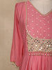Peach Pink Mirror Work Embroidered Cotton Salwar Suit with Dupatta
