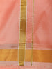 Peach Pink Solid Design Unstitched Shirt with Matching Dhoti Set with Zari Border