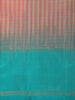 Peach Pink Striped Woven Design Kanchipuram Silk Saree with Contrast Border