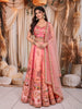 Peach Pink Traditional Motif Printed and Stone Embellished Design Tussar Silk Festive Lehenga with Matching Dupatta