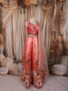 Peach Pink Traditional Motif Printed and Stone Embellished Design Tussar Silk Festive Lehenga with Matching Dupatta