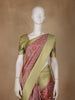 Peach Pink Zigzag Design Tussar Silk Saree With Contrast Border
