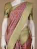 Peach Pink Zigzag Design Tussar Silk Saree With Contrast Border