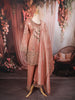 Peach Rose Gold Geometric Sequins and Beads Embroidered Design Tissue Silk Palazzo Suit with Matching Dupatta