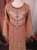 Peach Rose Gold Geometric Sequins and Beads Embroidered Design Tissue Silk Palazzo Suit with Matching Dupatta