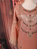 Peach Rose Gold Geometric Sequins and Beads Embroidered Design Tissue Silk Palazzo Suit with Matching Dupatta