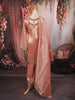 Peach Rose Gold Geometric Sequins and Beads Embroidered Design Tissue Silk Palazzo Suit with Matching Dupatta