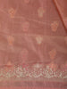 Peach Rose Floral Embroidered Design Satin Saree with Designer Border