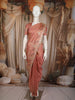 Peach Rose Floral Embroidered Design Satin Saree with Designer Border