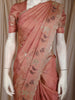 Peach Rose Floral Embroidered Design Satin Saree with Designer Border
