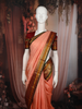 Soft Peach Butta Zari Woven Design Pure Kanchipuram Silk Saree with Contrast Varisai Pattu Border