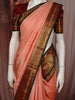 Soft Peach Butta Zari Woven Design Pure Kanchipuram Silk Saree with Contrast Varisai Pattu Border
